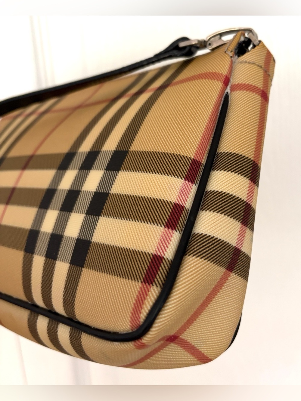 VINTAGE Burberry Bag Beige Nova Check Handbag Y2k 90s Pochette - Picture 10 of 16